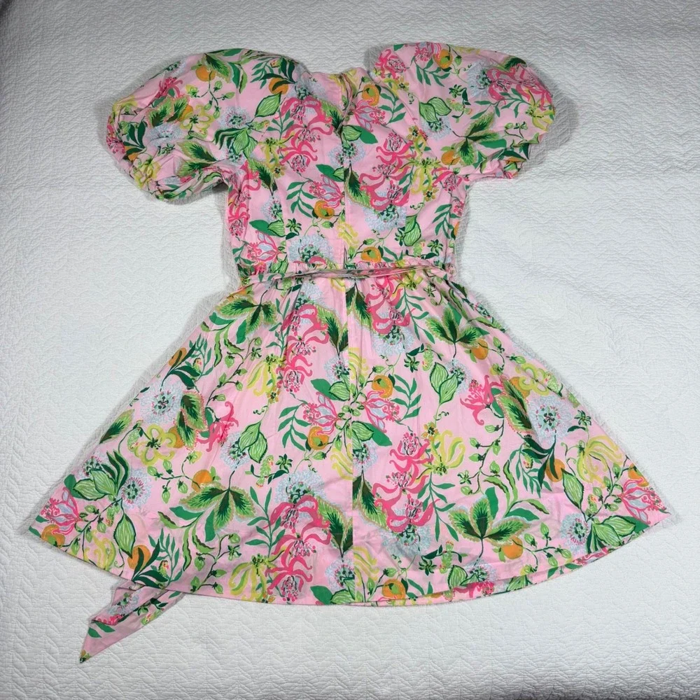 Lilly‎ Pulitzer Knoxlie Dress Women 8 Pink Preppy Floral Puff Sleeve NWT